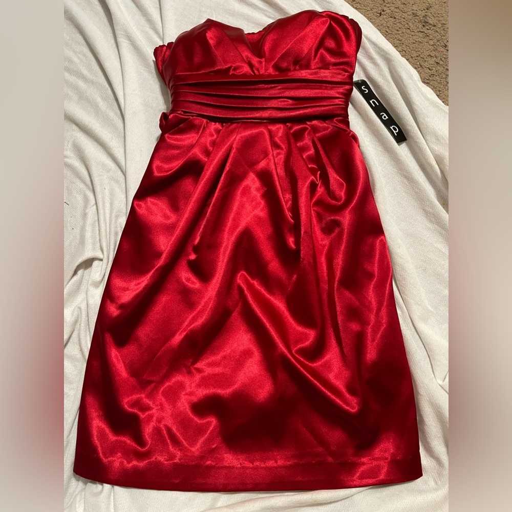 Red Formal above knee women’s junior Dress S (5)